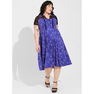 Torrid Beetlejuice Purple Mesh Yoke Midi Dress with Pockets Plus Size 00